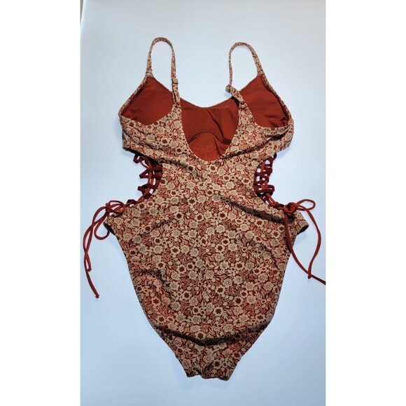 ROBIN PICCONE ONE PIECE SWIMSUIT WOMENS SIZE 8 ORANGE SIDE LACES FLORALNEW - Picture 3 of 3